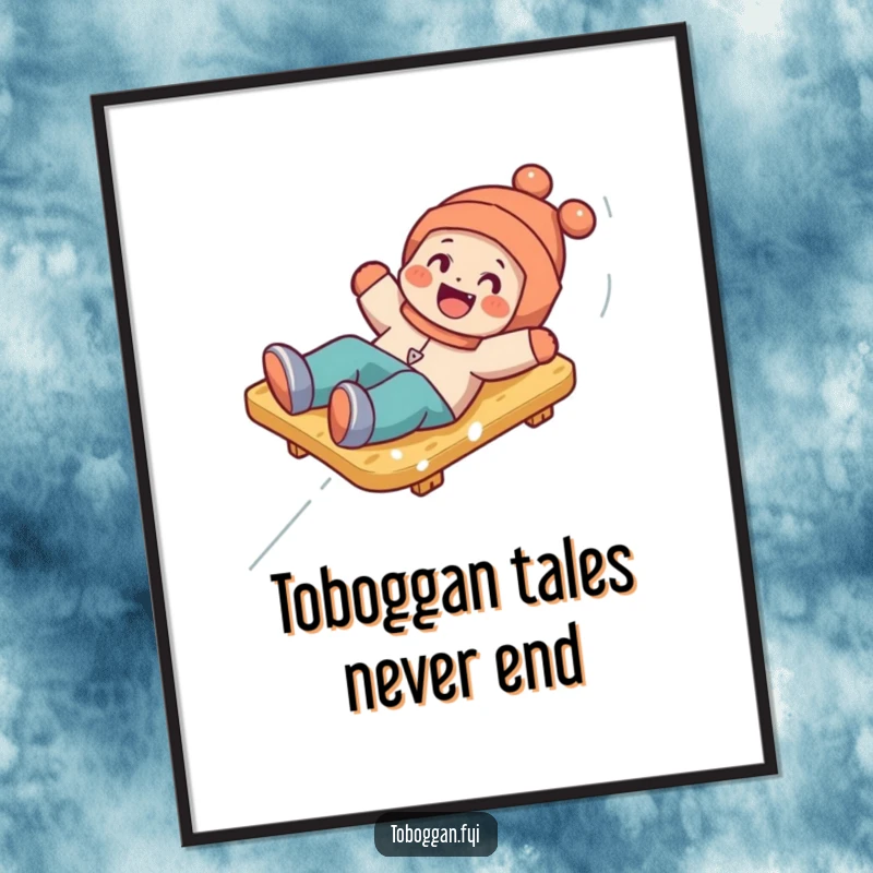 Funny Free Printable Wall Art: Character in mid-tumble from a toboggan, depicting a moment of pure, uninhibited playfulness.