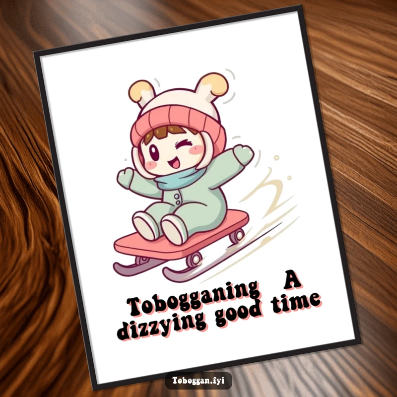 Funny Free Printable Wall Art: A character winking and spinning wildly on a toboggan.