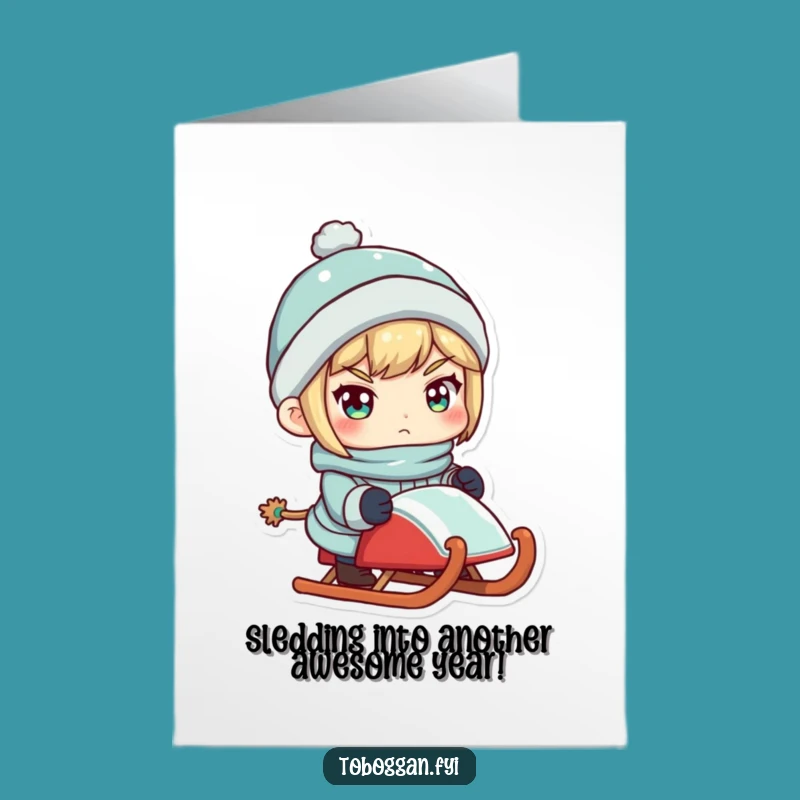 Free Printable Birthday Card: Determined Sledder Character, Adventurous Downloadable Gift