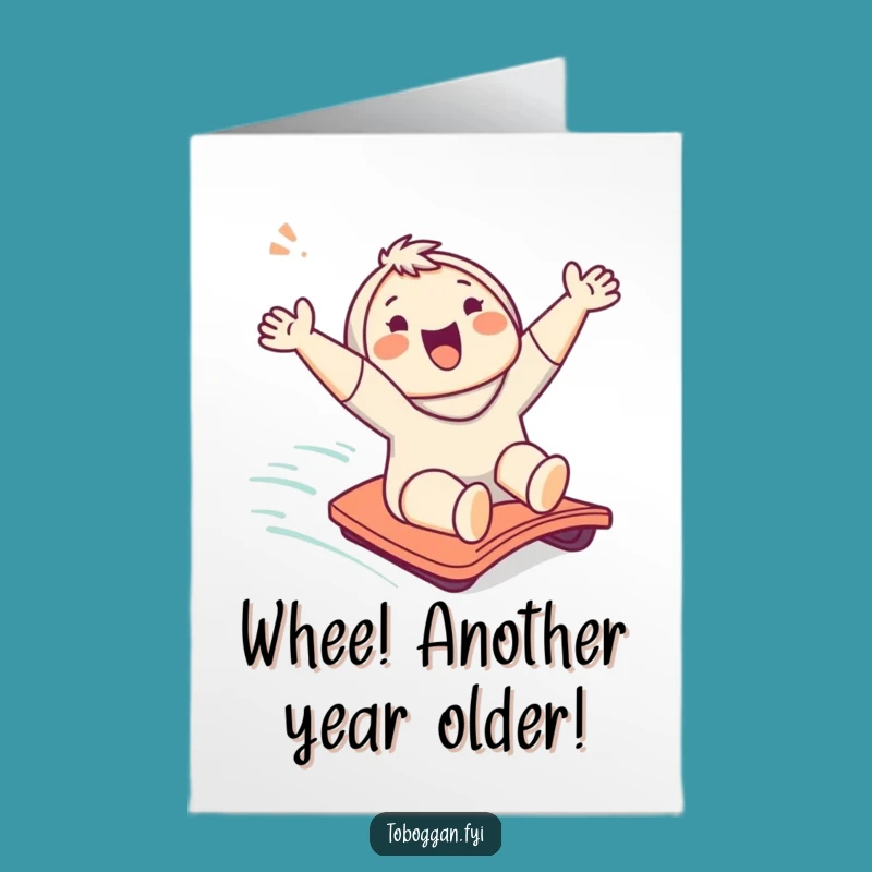 Free Printable Birthday Card: Funny Character Sliding Downhill - Perfect Cheerful Downloadable Gift