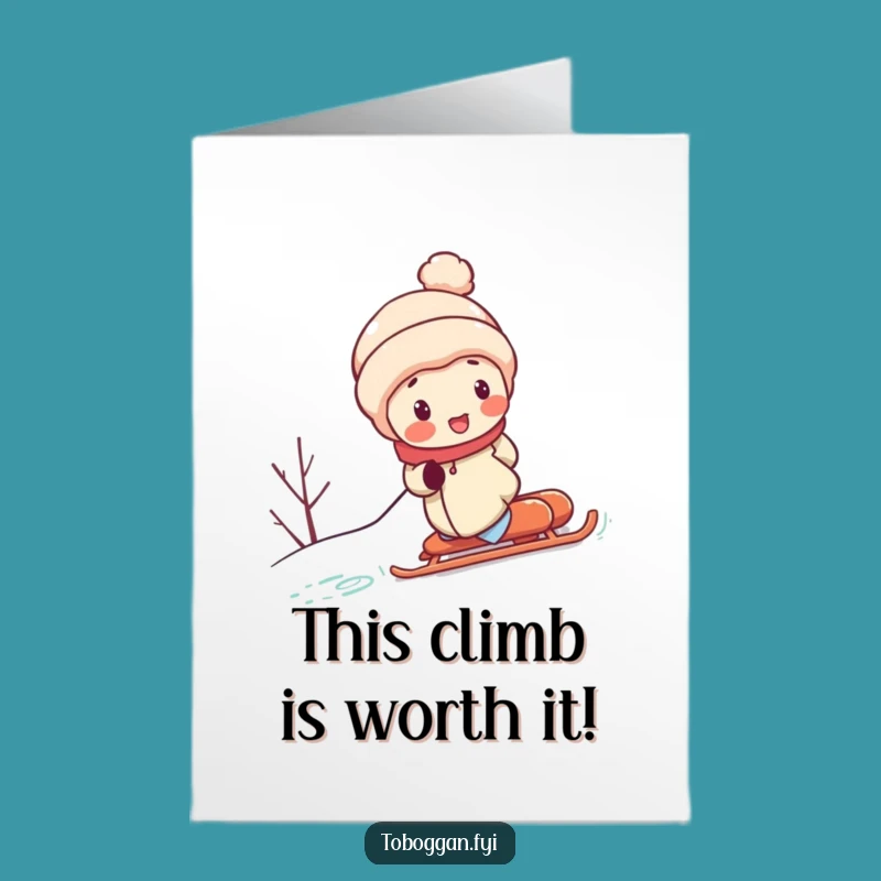 Free Printable Birthday Card: Funny Effort Sledding Character Effort