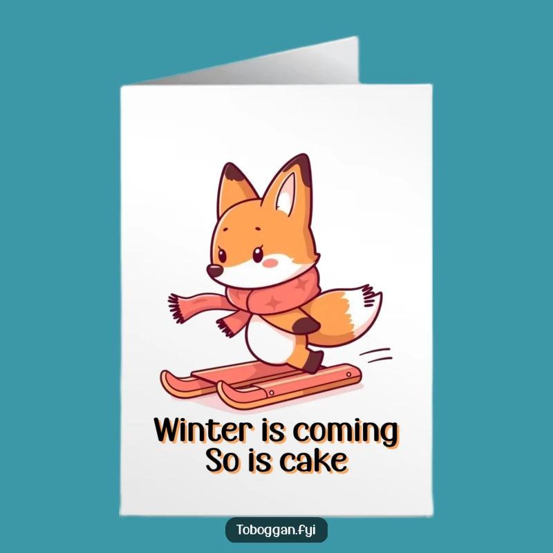 Free Printable Birthday Card: Funny Fox Chasing Toboggan for a Hilarious Downloadable Gift