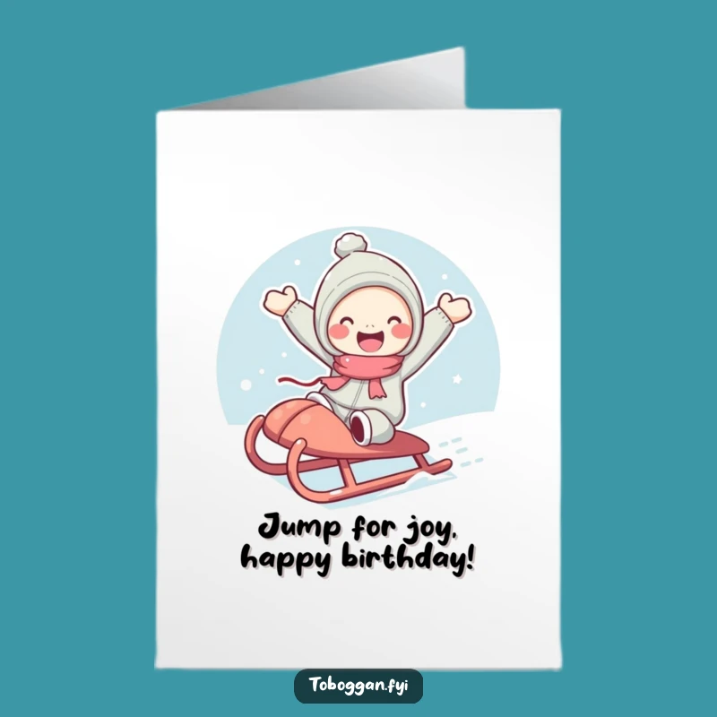 Free Printable Birthday Card: Joyful Sled Jump - Cheerful Downloadable Gift!