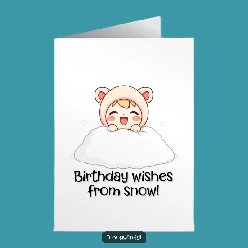 Free Printable Birthday Card: Joyful Snow Emergence Cute Character Fun