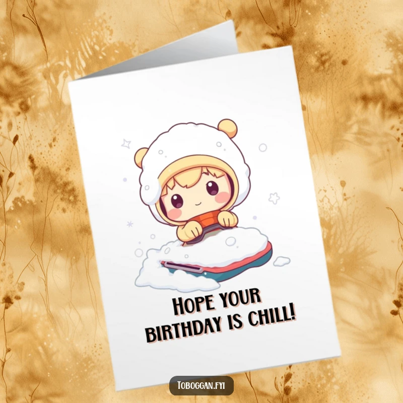 Funny Free Printable Birthday Card: Cute Character Covered in Snow After Bumpy Winter Ride