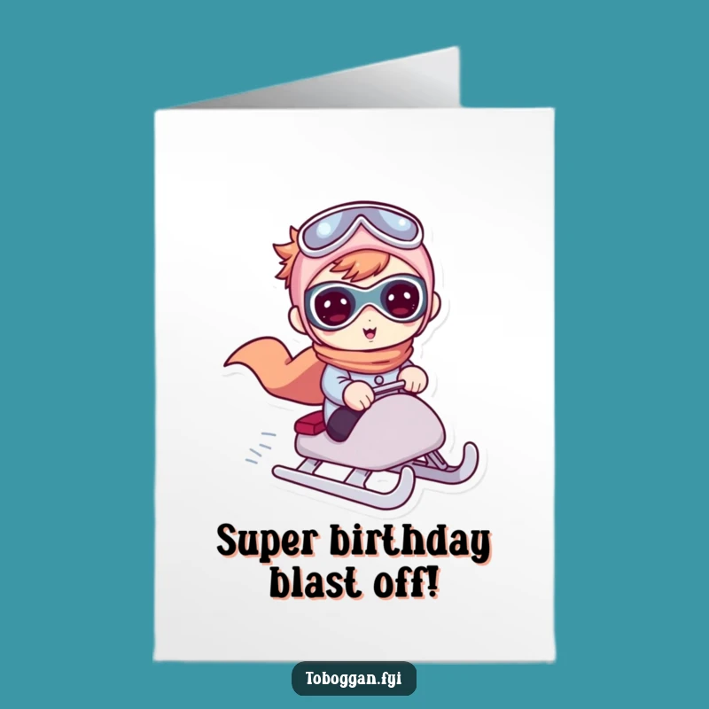 Free Printable Birthday Card: Superhero Sledding Cute Character Humor