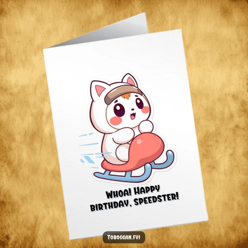 Funny Free Printable Birthday Card: Sledding Character Looking Shocked as Their Sled Spins Wildly