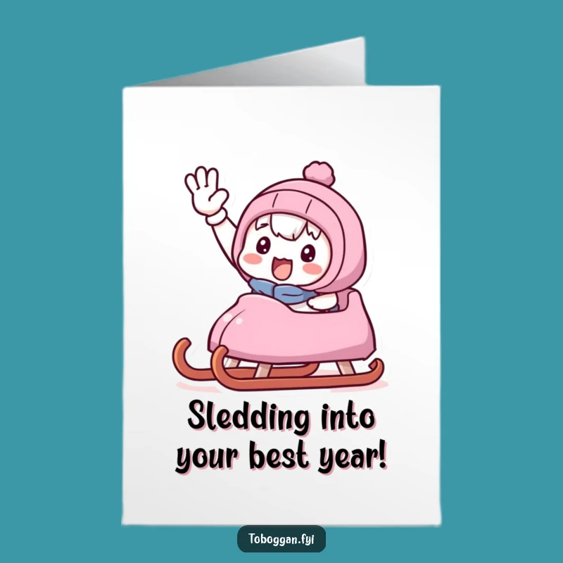 Free Printable Birthday Card: Triumphant Sled Wave Character Funny Downloadable Gift