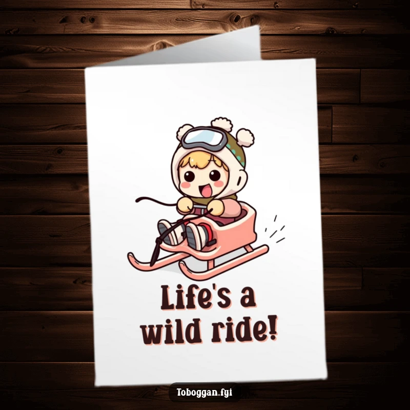 Funny Free Printable Birthday Card: A character tumbling comically off a sled with wild, exaggerated movements. Happy Birthday!