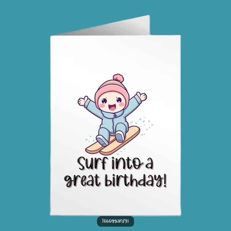 Free Printable Funny Birthday Card: Snowy Surf Fun, Hilarious Downloadable Joyful Gift