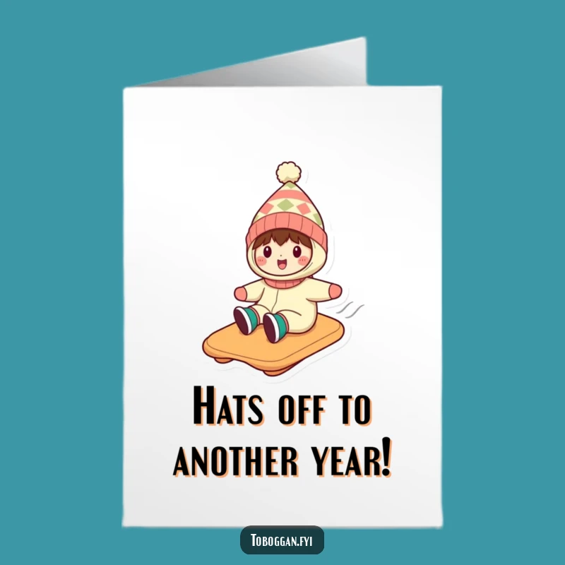 Funny Free Printable Birthday Card: Silly Hat Toboggan Ride Character Downloadable Gift