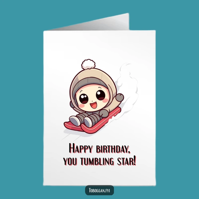 Free Printable Birthday Card: Tumbly Character, Sledding Laughs, Downloadable Fun