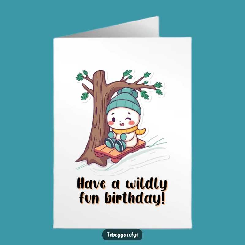 Free Printable Funny Birthday Card: Toboggan Fun, Hilarious Downloadable Gift for Celebrations