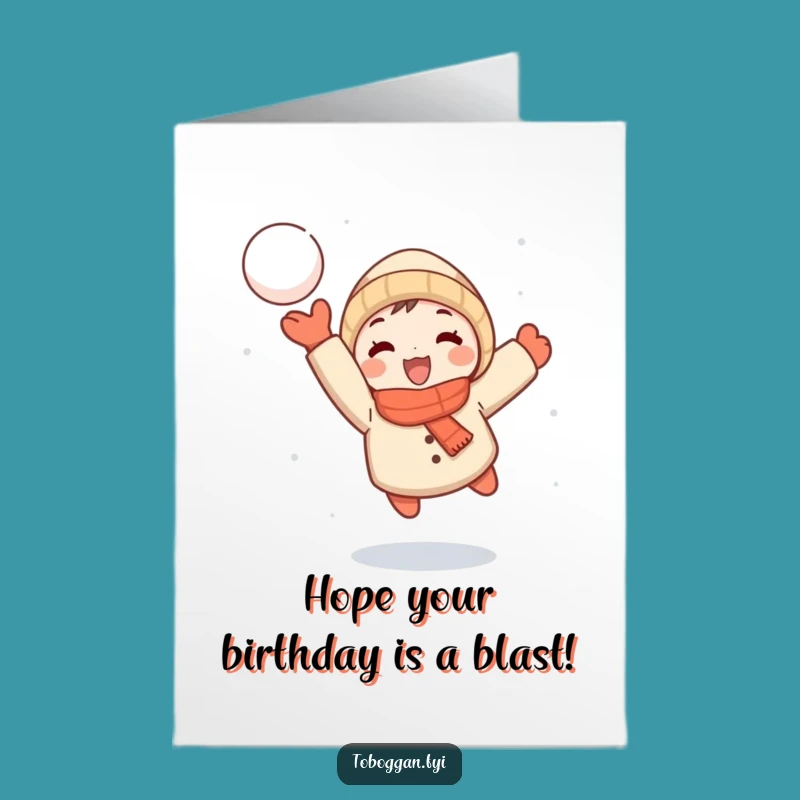 Free Printable Birthday Card: Snowball Toss! Funny Character Downloadable Gift for Laughter