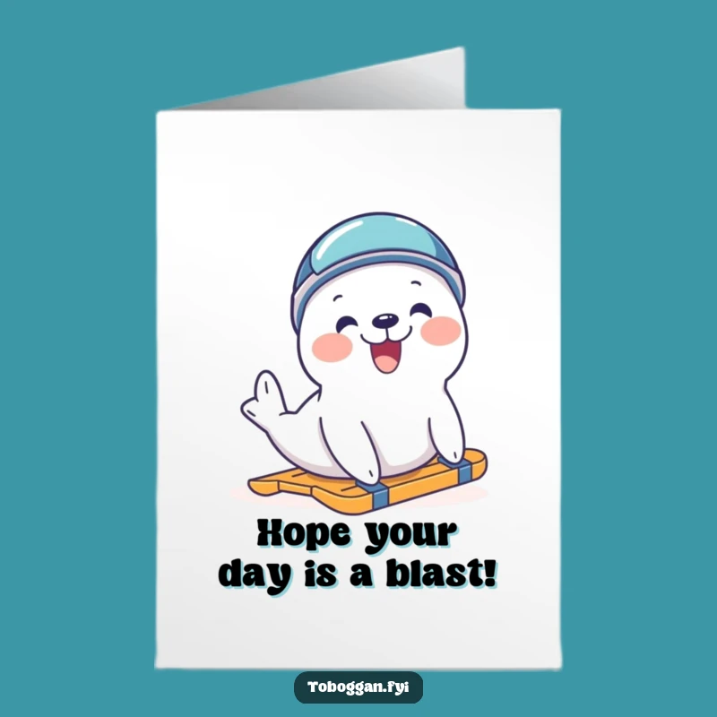 Free Printable Sliding Seal Birthday Card: Funny Downloadable Winter Fun Gift