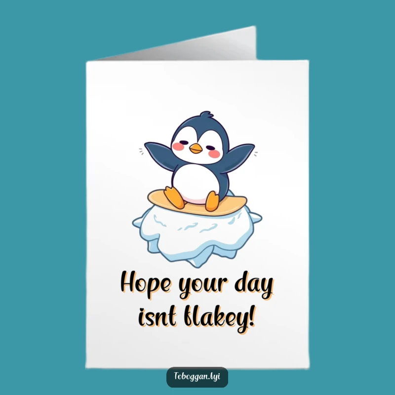 Free Printable Birthday Card: Confused Penguin Snowflake Surf Funny Downloadable Gift