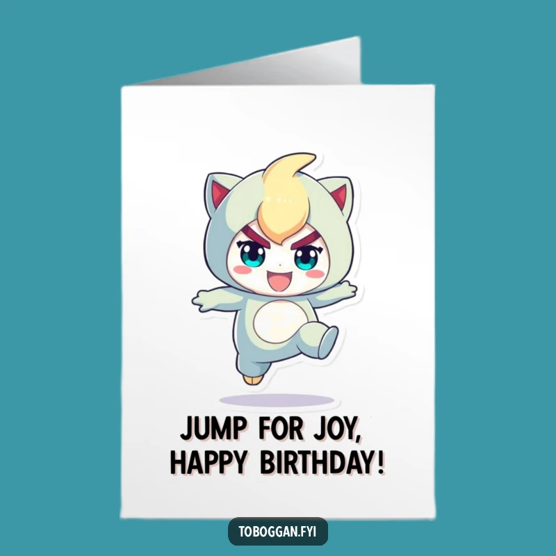 Funny Free Printable Birthday Card: Jumping Character, Determined Fun, Downloadable Gift