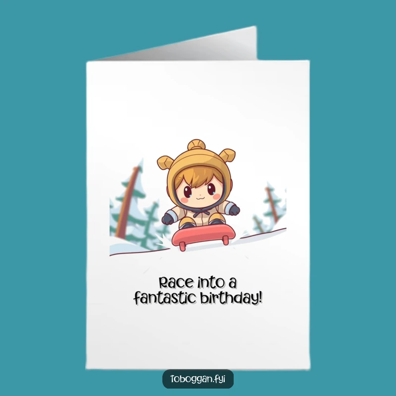 Free Printable Funny Birthday Card: Toboggan Race, Hilarious Downloadable Gift for Speedsters