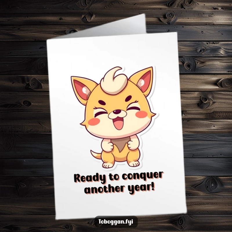 Funny Free Printable Birthday Card: A character with a determined, excited face, ready to celebrate a birthday.