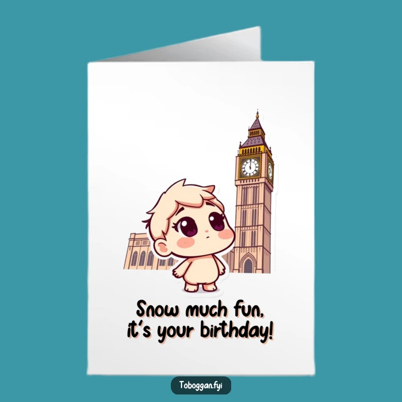 Funny Free Printable Birthday Card: Curious Snowman Tobogganing Downloadable Gift