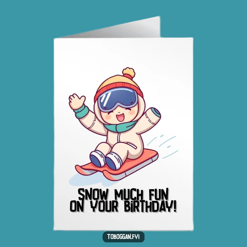 Free Printable Birthday Card: Joyful Sledding Character Funny Downloadable Gift