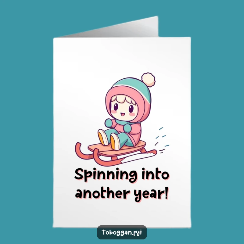 Free Printable Birthday Card: Funny Sledding Character Spin - Hilarious Digital Download Gift