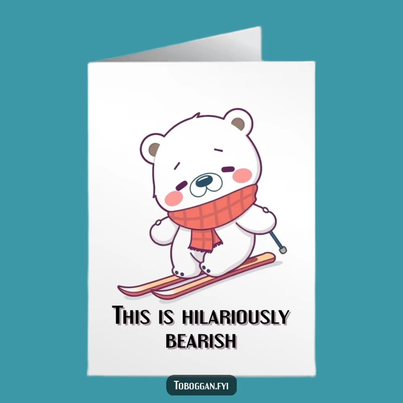 Free Printable Skiing Polar Bear Birthday Card: Funny Downloadable Winter Fun Gift