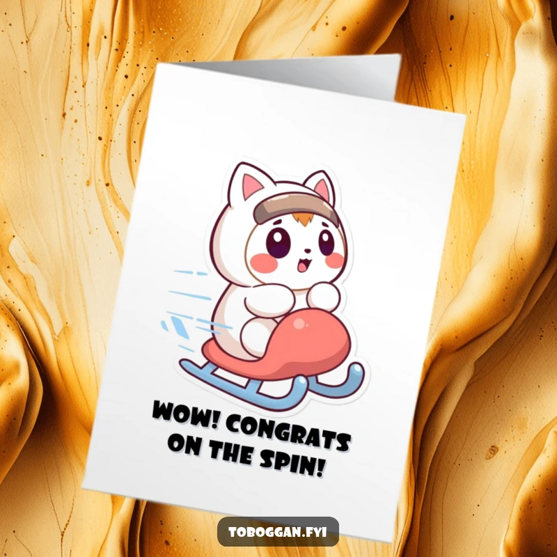 Funny Free Printable Congratulations Card: Sledder Character Wide-Eyed, Surprised by a Fast Spin
