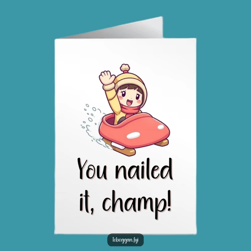 Free Printable Congrats Card: Fast Toboggan Character for Exciting Downloadable Gift