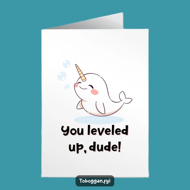 Free Printable Congrats Card: Giggling Narwhal Bubbles in Snow - Funny Downloadable Gift