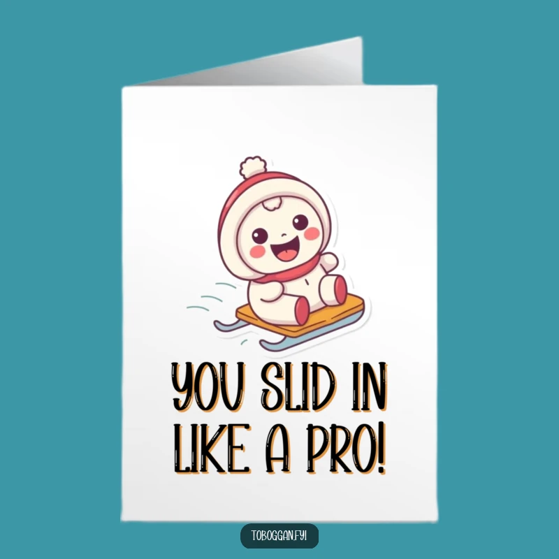 Free Printable Congrats Card: Grinning Sledding Success - Joyful Downloadable Cheer!