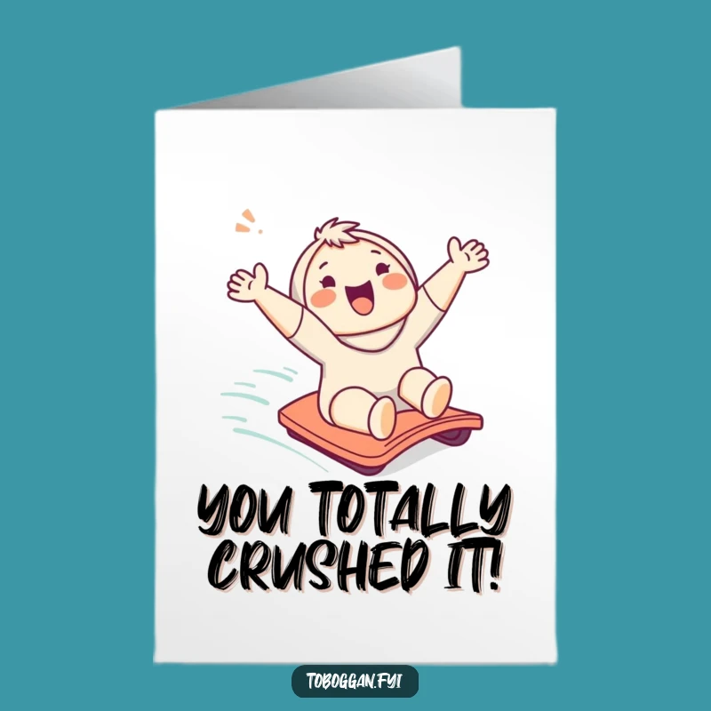 Free Printable Congrats Card: Hilarious Character's Joyful Descent - Downloadable Gift for Success