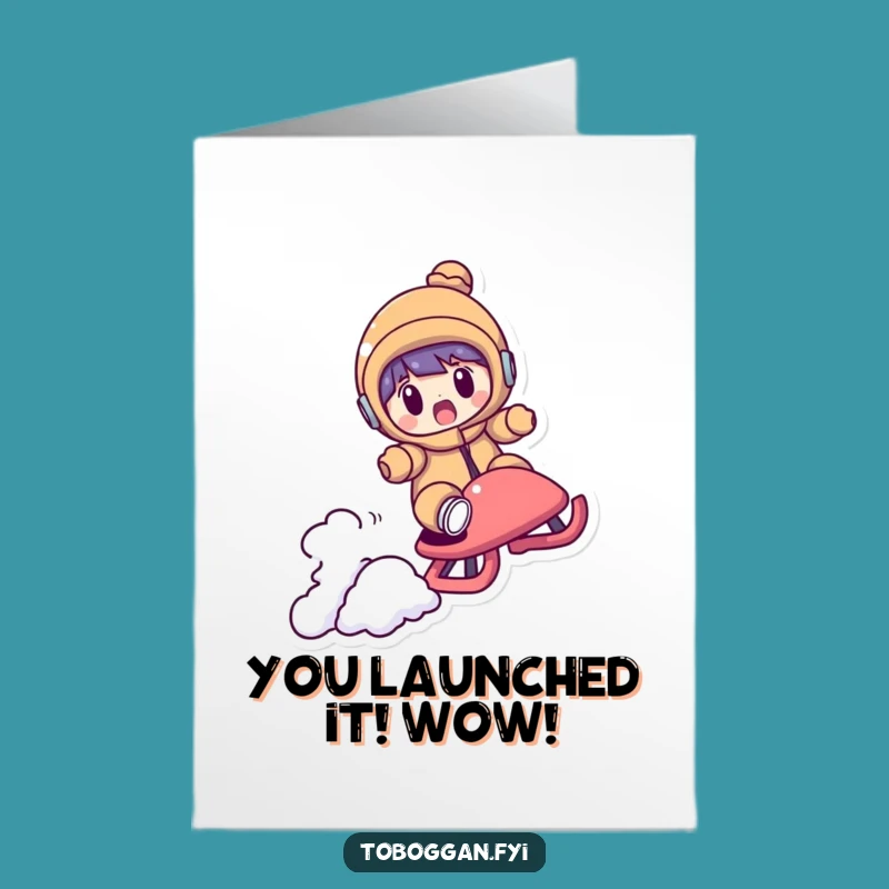 Free Printable Congrats Card: Sledding Surprise Jump, Perfect Downloadable Gift