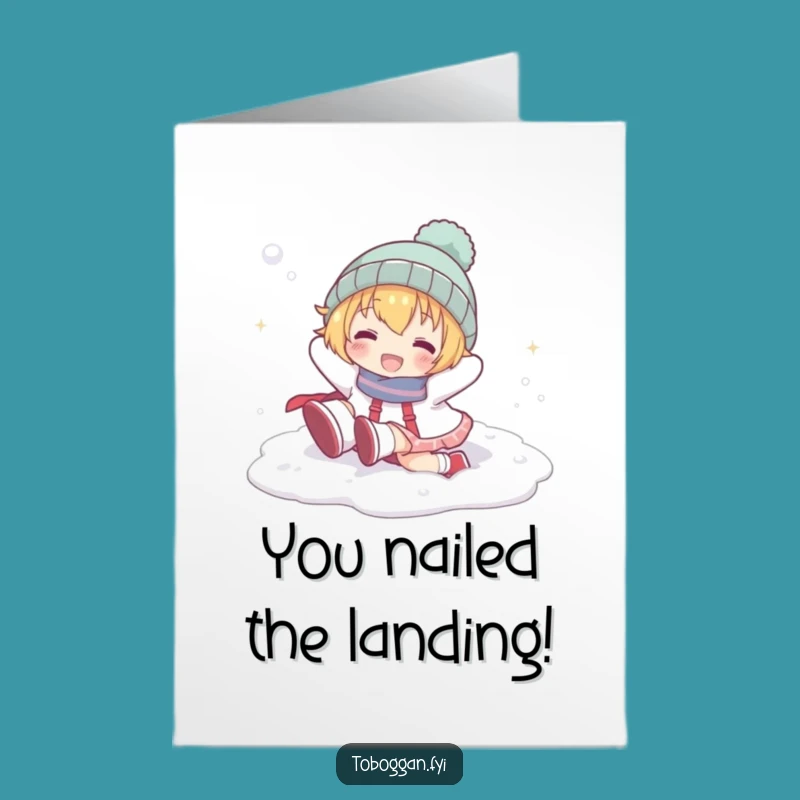 Free Printable Congrats Card: Snow Roll! Funny Character Downloadable Gift to Celebrate