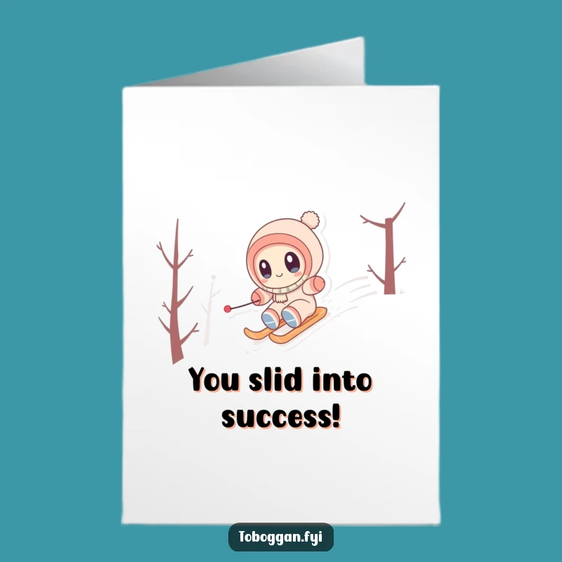 Free Printable Congrats Card: Snowy Hill Zipping Victory - Funny Downloadable