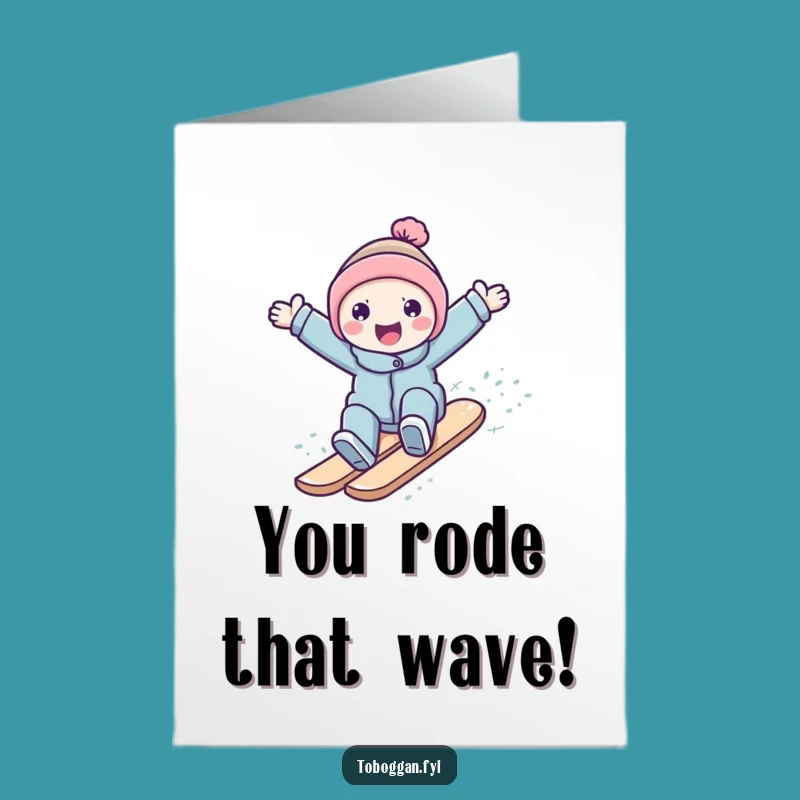 Free Printable Congratulations Card: Snowy Surf Success, Humorous Downloadable Gift of Achievement