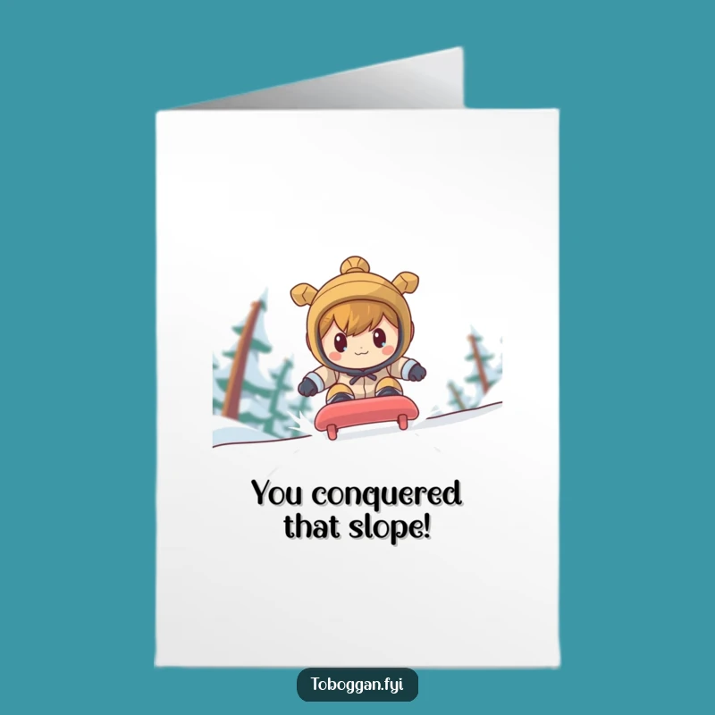 Free Printable Congratulations Card: Toboggan Victory, Humorous Downloadable Gift for Achievers