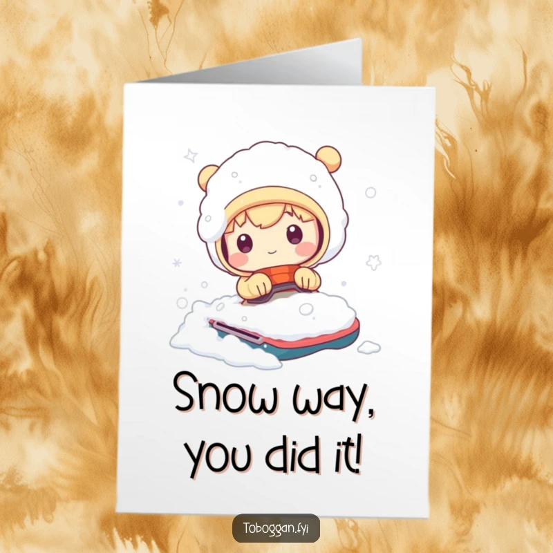 Funny Free Printable Congrats Card: Cute Character Comically Snow-Covered After Bumpy Winter Ride