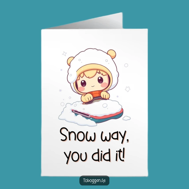 Free Printable Congrats Card: Snowy Ride Fail Cute Character Celebration