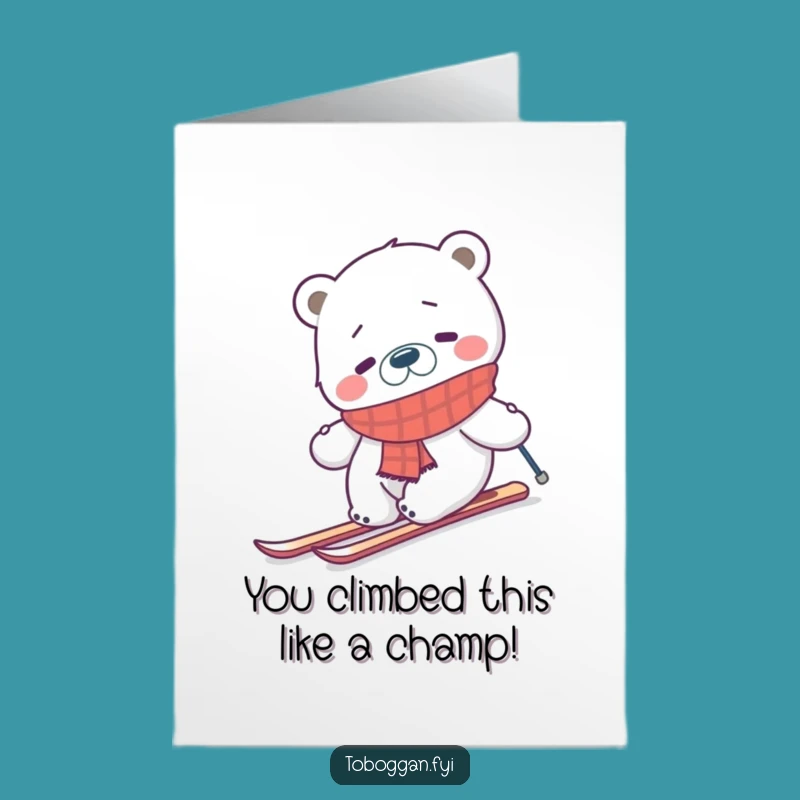 Free Printable Polar Bear Skiing Congrats Card: Funny Downloadable Achievement Greeting