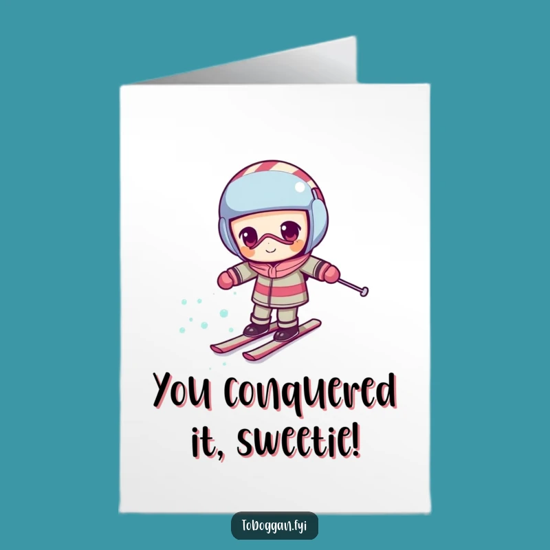 Free Printable Congrats Card: Skiing Candy Cane - Funny Motivational Downloadable Gift