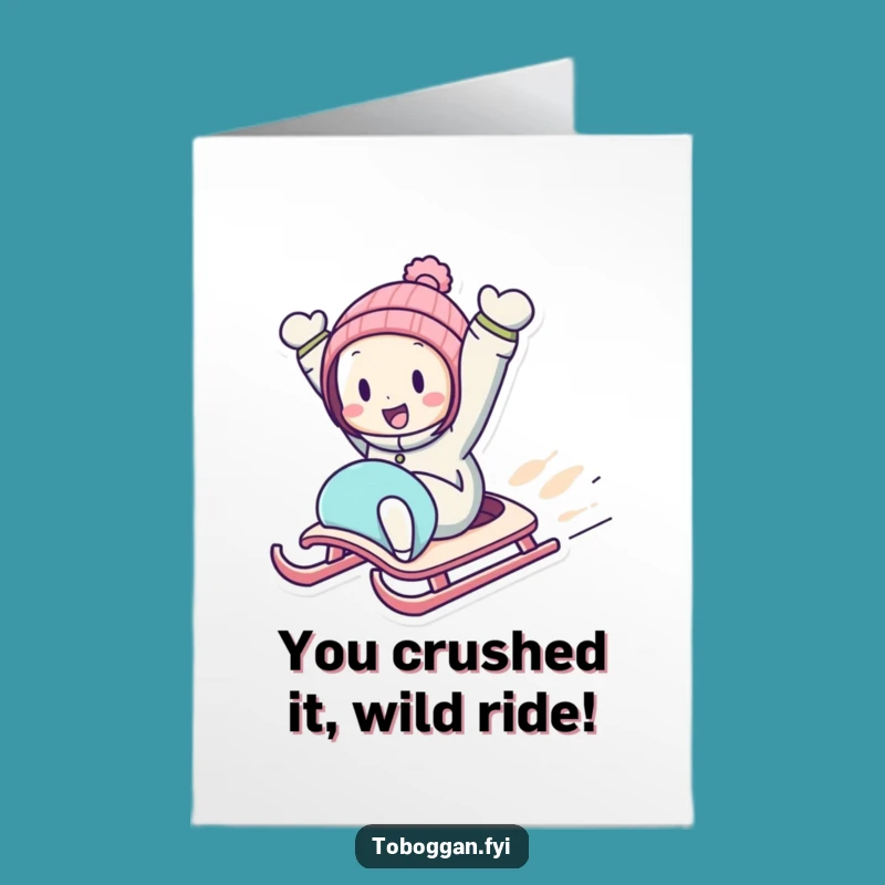 Free Printable Congrats Card: Sledding Character Victory Downloadable Gift