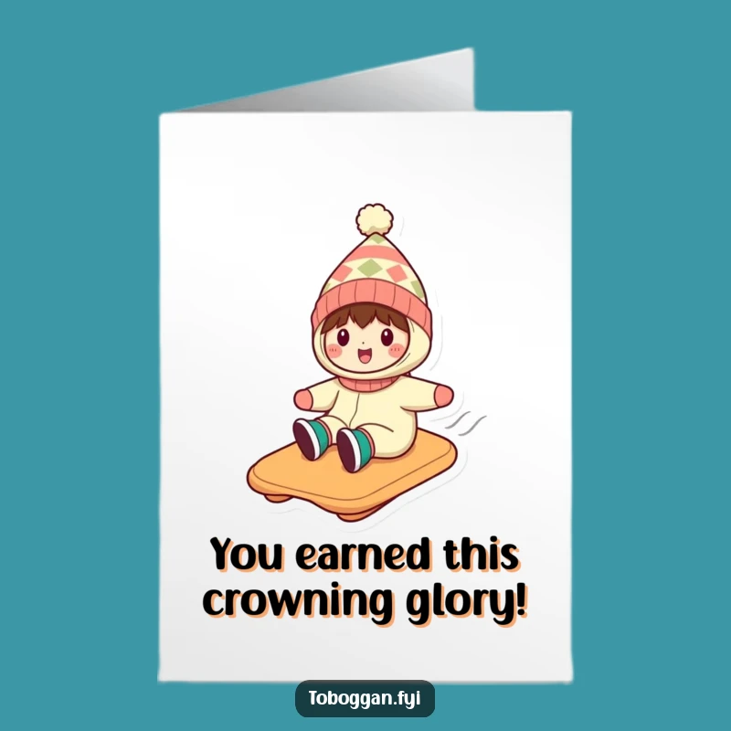 Free Printable Congratulations Card: Silly Hat Toboggan Character Wins Big Downloadable