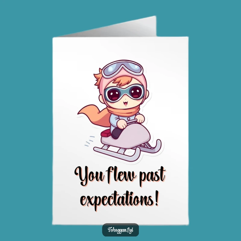 Free Printable Congrats Card: Superhero Sledding Cute Character Triumph