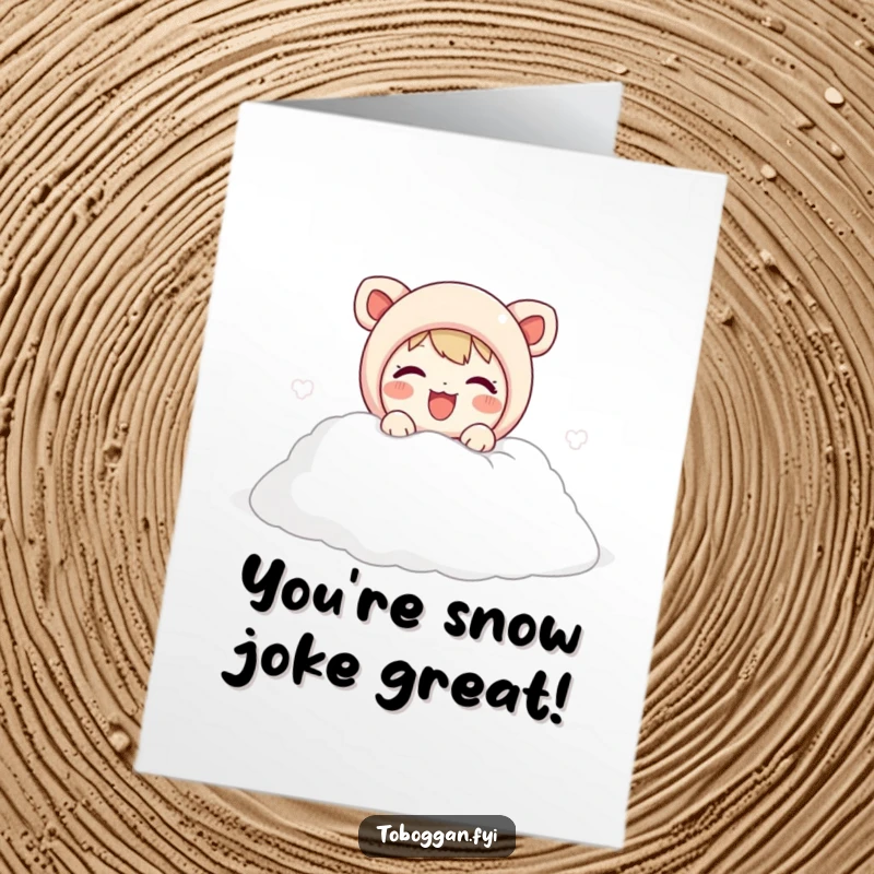 Funny Free Printable Congrats Card: Cute Character Joyfully Emerging from a Soft Pile of Snow