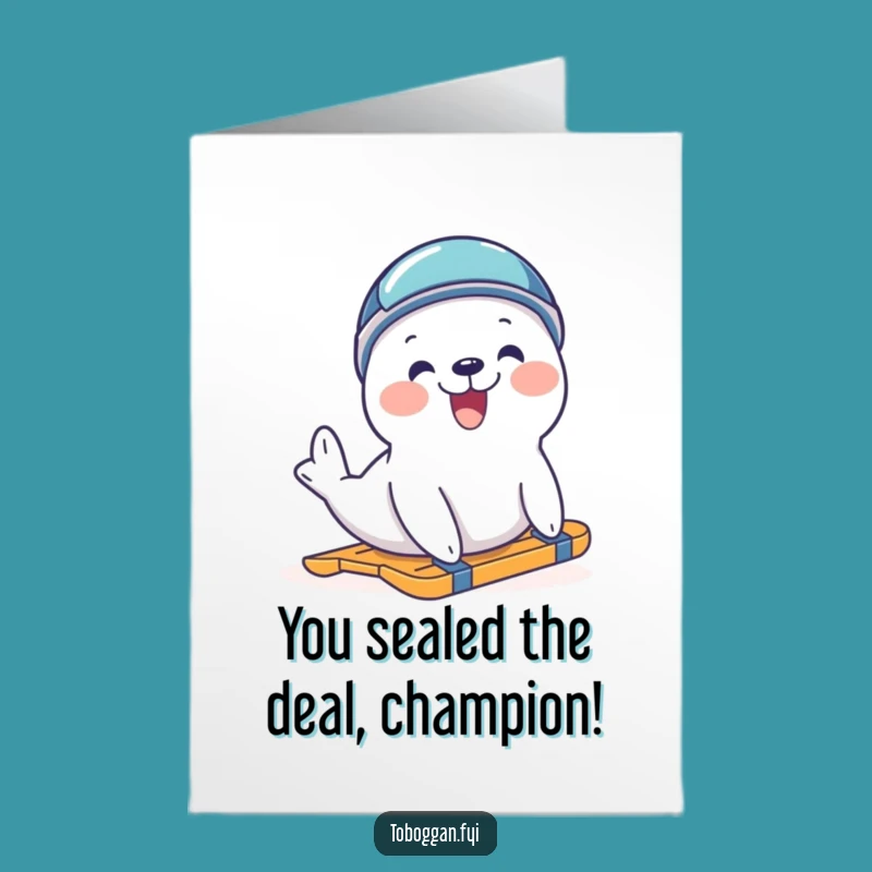 Free Printable Sliding Seal Congrats Card: Funny Downloadable Joyful Achievement Greeting