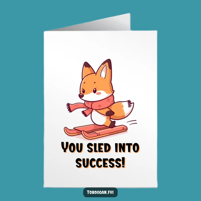 Free Printable Congrats Card: Funny Fox Toboggan Chase for a Humorous Downloadable Gift