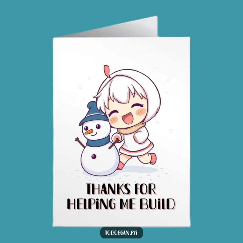 Free Printable Thank You Card: Cheerful Snowman Pusher, Sweet Downloadable Gratitude