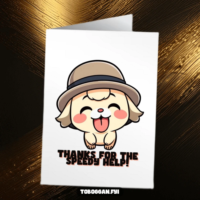 Funny Free Printable Thank You Card: A character sticking its tongue out speeds past, delivering thanks quickly.