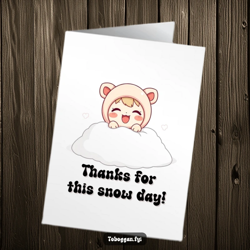 Funny Free Printable Thank You Card: Cute Character Joyfully Emerging from Soft Snow Pile